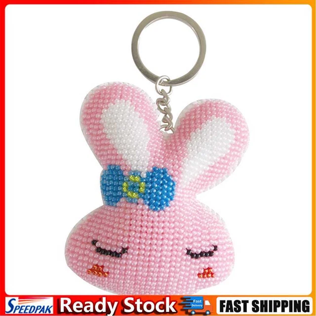 DIY Embroidery Kit Handicraft Needlework Rabbit Key Chain Beaded Cross Stitch
