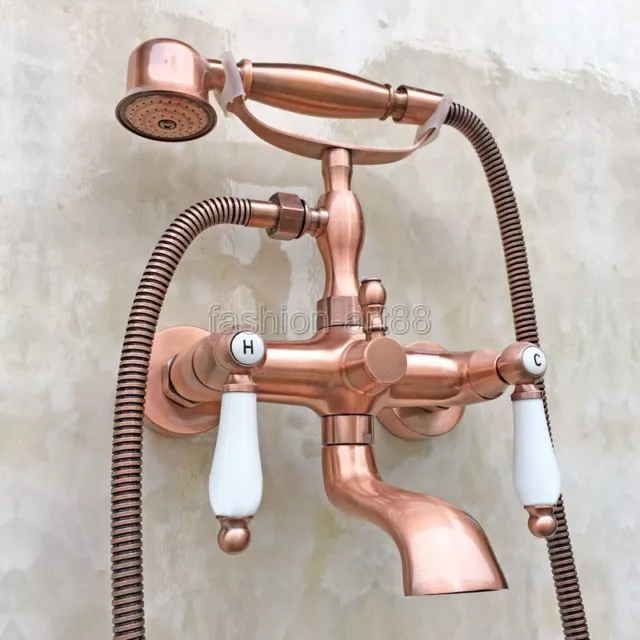 Antique Red Copper Wall Mount ClawFoot Bath Tub Faucet With Hand Shower ftf806