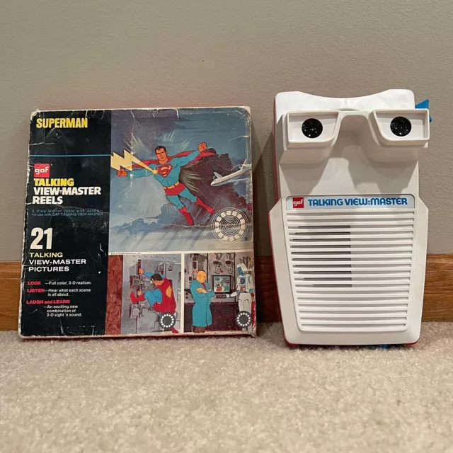 Vintage 1973 GAF Talking View-Master 3D Stereo Viewer with Superman Reels RARE