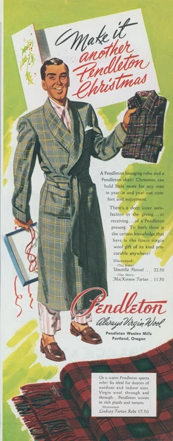 1948 Pendleton Robe Shirt Wool Plaid Tartan Christmas Gift Vintage Print Ad C2