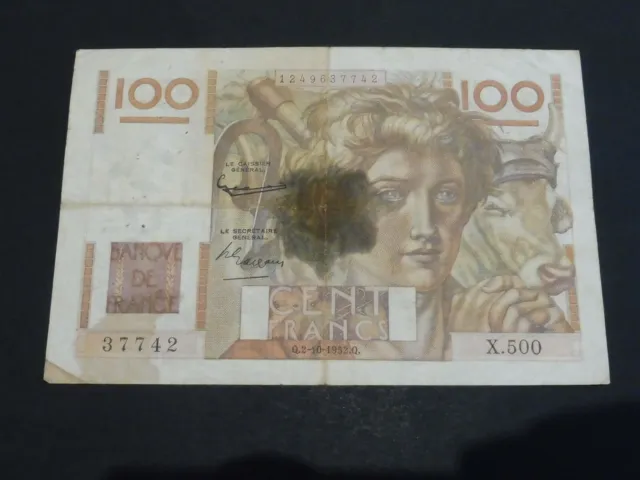 Ancien Billet France  100  Francs Fil. Inverser  02/10/1952   Tb   !! Promo !!