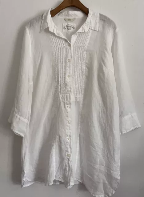 M&S 100% Linen Blouse Shirt 18 White VGC  Loose Fit 3/4 Sleeve ❤️