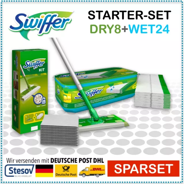 Swiffer Starter Set Bodenwischer + 8 Tücher + 24 feuchte Bodentücher WET Zitrone