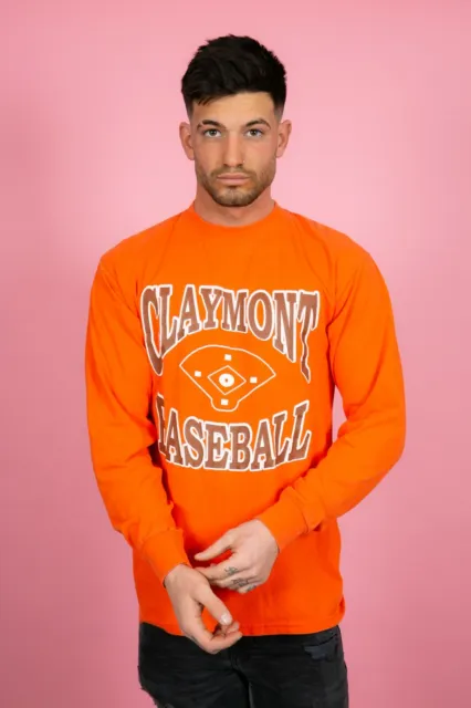 Maglietta top vintage arancione e marrone Claymont squadra di baseball anni '90 USA College