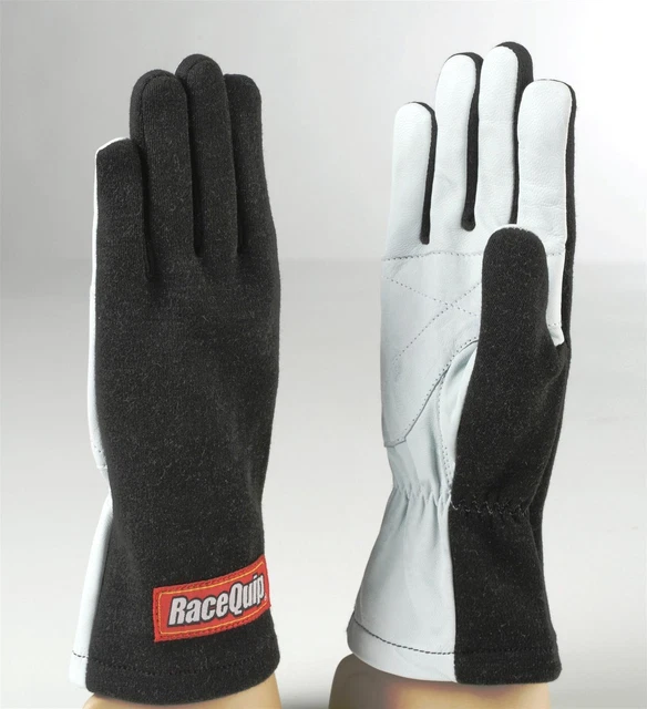 Racequip 350003 Driving Gloves 350 Nomex/Leather Black/White Men's Medium Pair