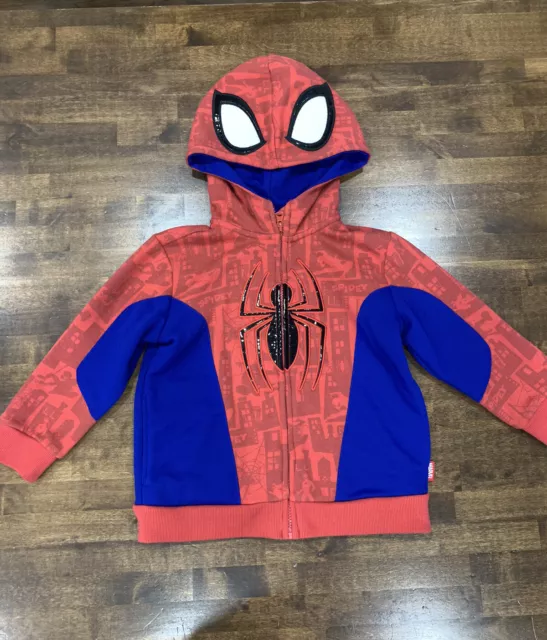 Disney Store Marvel Spider-Man Zip Front Hoodie Jacket Sweatshirt Boy’s Size 4