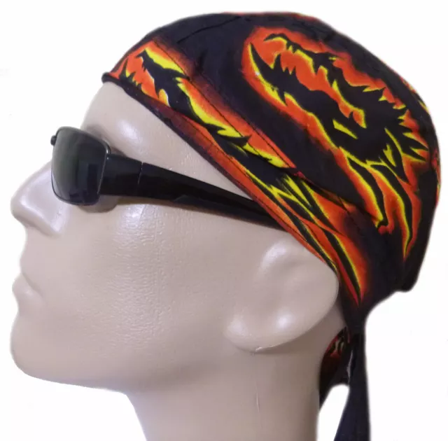 Skull Cap Motorcycle Bandana Head Wrap Doo Rag Dorag Chinese Dragon with Flames