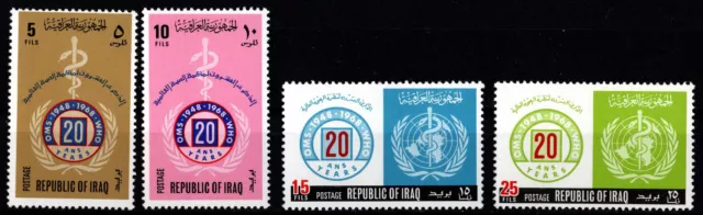 IRAQ 1968 20th ANNIVERSARY WORLD HEALTH ORGANIZATION 4 STAMPS SCOTT 479-482 MNH