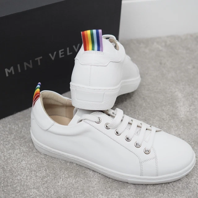 MINT VELVET ALLIE Rainbow Back Trainers Size 38 UK 5 White Leather