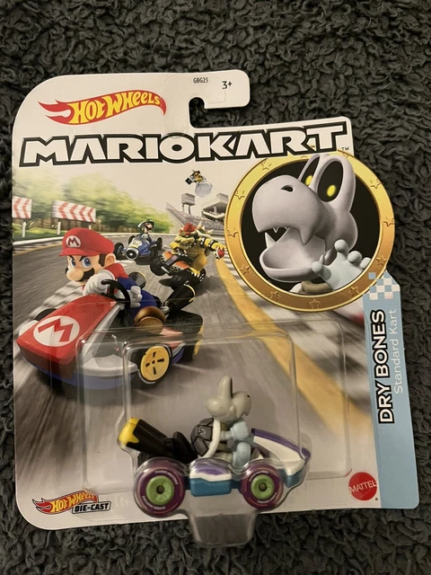 Hot Wheels Mario Kart Dry Bones Standart Kart, Scala 1:64, Metallo, Multicolore