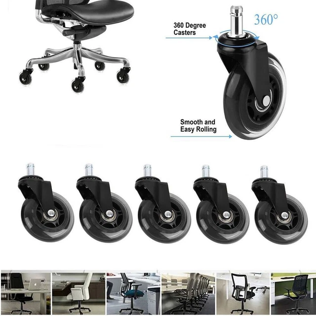 8T8 Replacement Office Chair Caster Wheels 3" - Set Of 5-Heavy