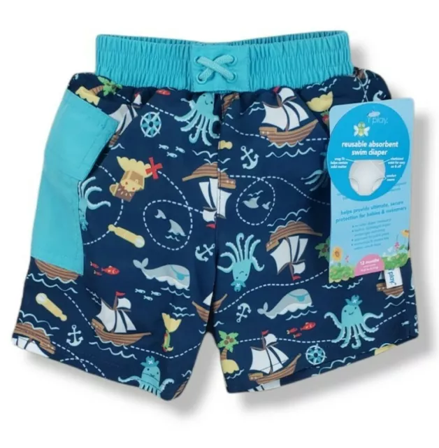 i play by green sprouts Boys Trunks with Built in Reusable Swim Diaper 12 months