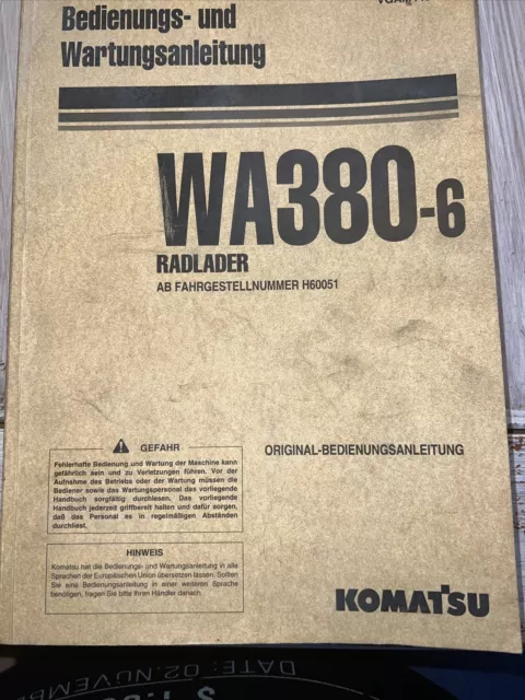 Bedienungsanleitung und Wartungsanleitung WA380-6 Radlader Komatsu