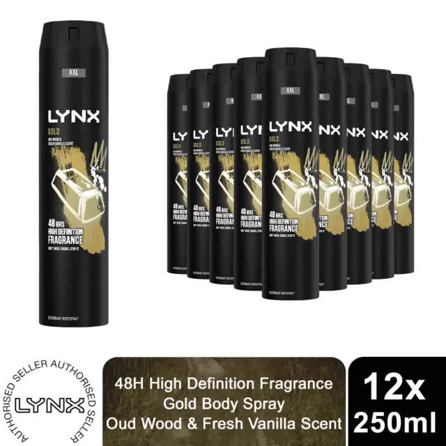 Lynx XXL Aerosol Deodorant Körperspray Gold 48H Schutz 250ml, 12er-Pack