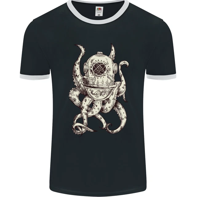 Steampunk Octopus Kraken Cthulhu Mens Ringer T-Shirt FotL