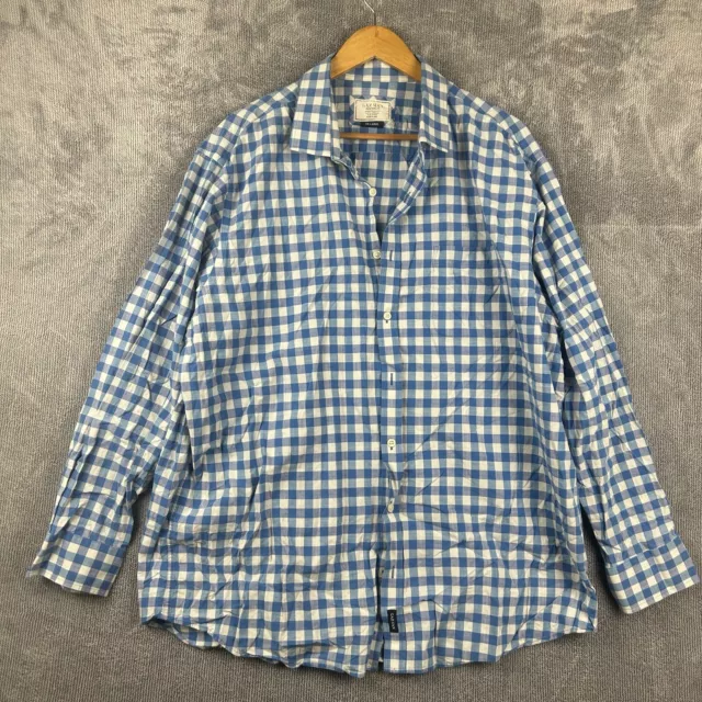Gazman Shirt Mens 2XL Blue Gingham Check Button Up Long Sleeve Pure Cotton