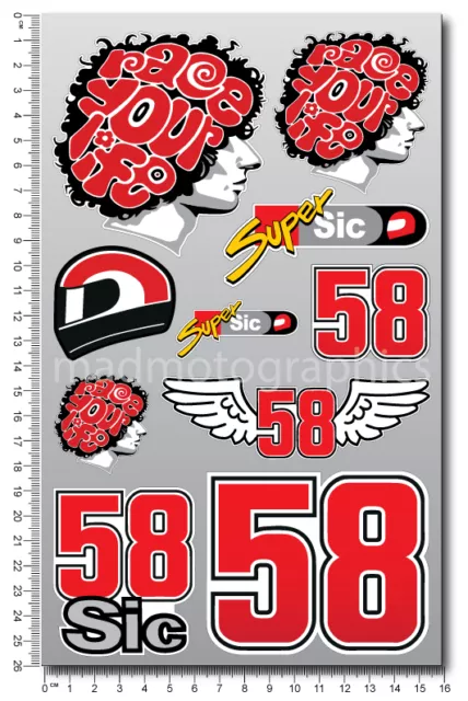 Marco Simoncelli 58 Super Sic decals set 6x10'' 10 stickers MotoGp Laminated