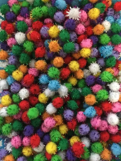 BB GLITTER 15mm POM POMS - pk of 80 christmas craft kids fluffy xmas