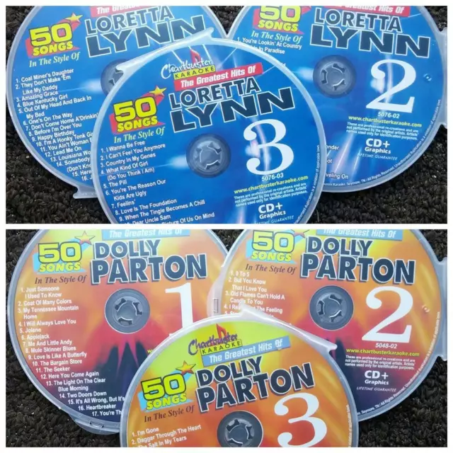 6 Cdg Discs Female Country Hits Dolly Parton & Loretta Lynn Chartbuster Karaoke