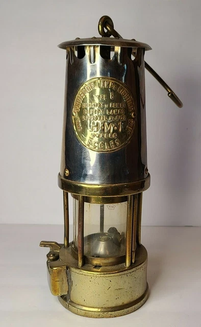 Antique Eccles Protector/Miners/Davy Lamp- Type 6- Brass- 1959