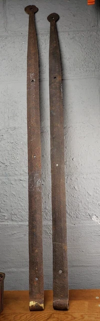 Large Antique Hand Forged Strap Hinges 48" 49" Wrought Iron Barn Door Hardware
