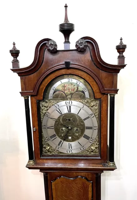 Antique Rolling Moon Oak & Mahogany Longcase Grandfather Clock STANYER NANTWICH 3