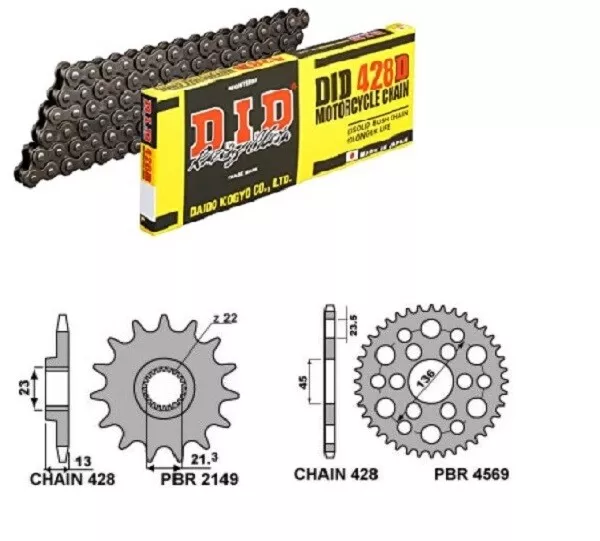 Yamaha Tricker 250 2006 2007 08 Kit Trasmissione Corona Pignone Catena Did 428D