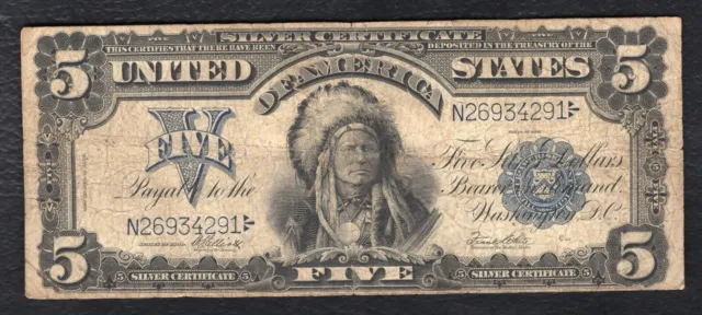 Fr. 280 1899 $5 Five Dollars “Chief” Silver Certificate Currency Note Very Fine