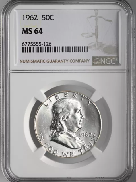 1962-P  50C Franklin Silver Half Dollar Mint State  Ngc Ms64 6775555-126