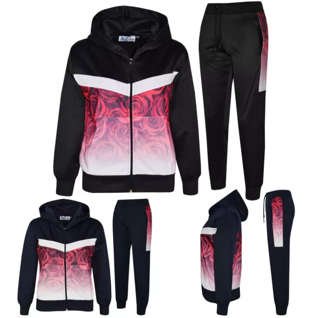 Tuta da jogging bambini ragazzi ragazze 3D rose rosse sbiadite due toni con cappuccio top inferiore