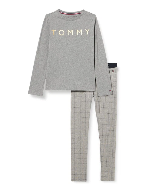 Tommy Hilfiger LS Legging Set Ensemble de Pijama, Mid Grey Ht/Window Pane, 14-1