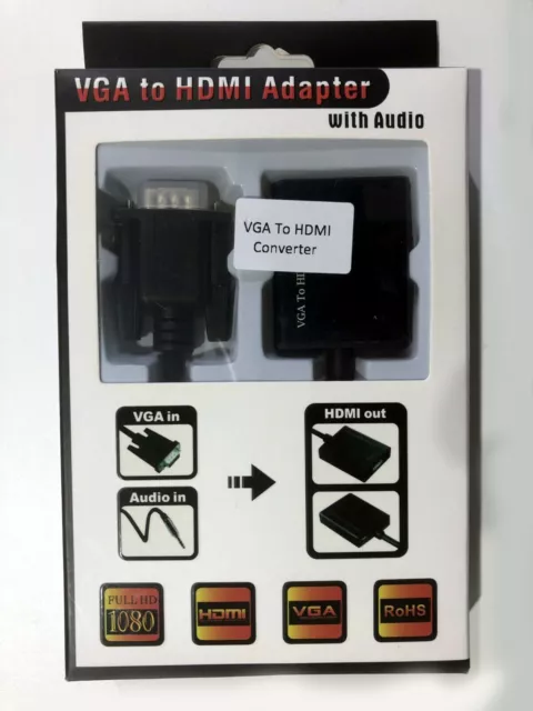 VGA Male to HDMI Female Converter Adapter 1080P Stereo Audio Output USB Power