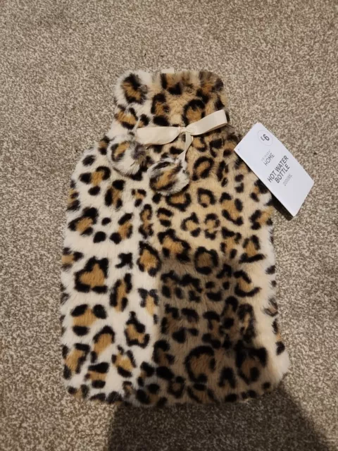 Hot Water Bottle 2000ml With Fur Leopard Print Cover