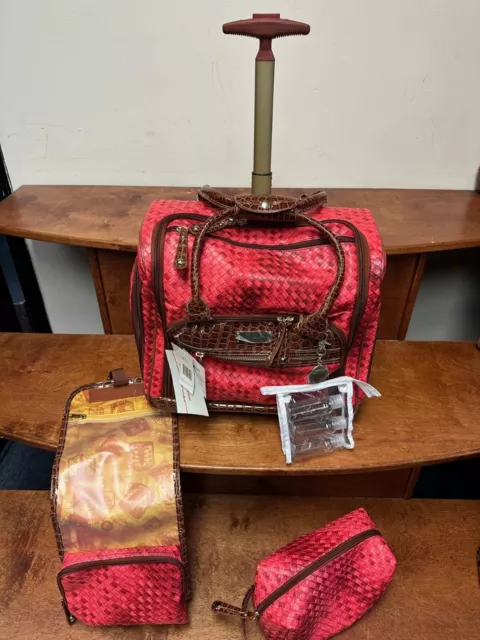 New Samantha Brown Basketweave Underseat Wheeled Bag 15"Carryon Red