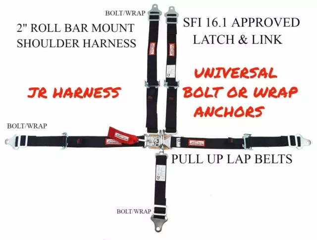 Quarter Midget Universal 5 Point 2" Racing Harness Sfi 16.1 Latch & Link Black