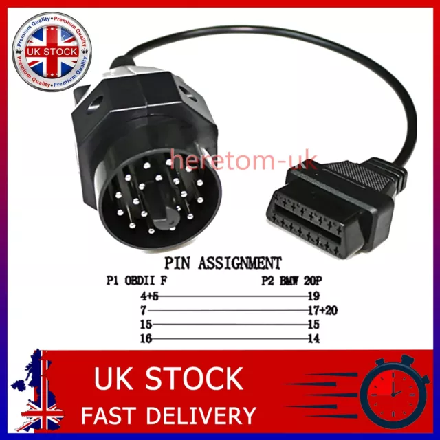 OBD 2 - OBD 1 Adapter 20 Pin Plug Cable Diagnosis for BMW E28 E30 E34 E36 E38 UK
