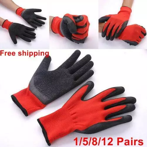 Guantes de trabajo de seguridad de nailon negros rojos de nailon PU constructores agarre guantes de recubrimiento de palma 1-12x