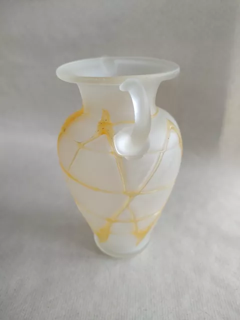 Frosted Glass Urn Vase With Orange Glass Trails 2