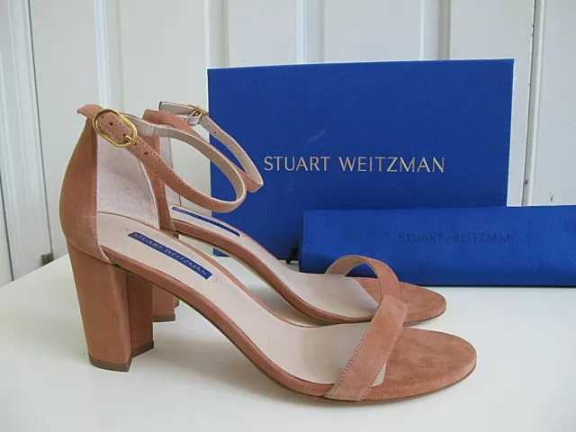 NIB Stuart Weitzman NearlyNude Ankle Strap Sandals Dessert Rose Pink Suede sz 9