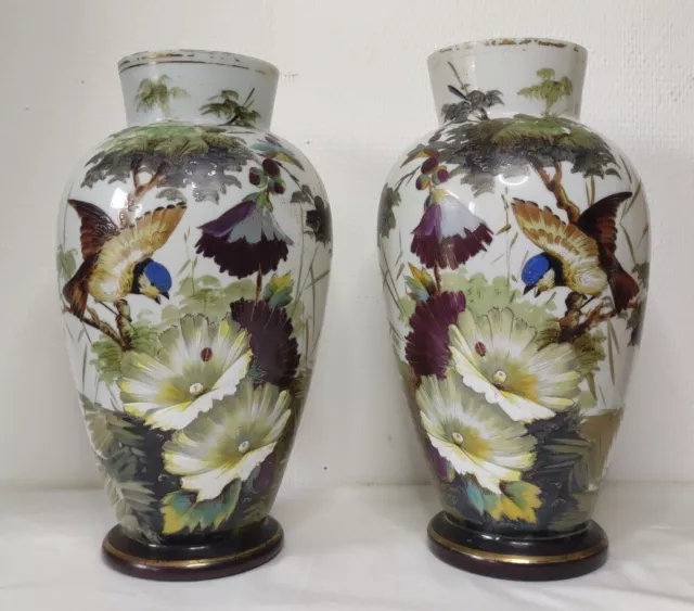 Rare Paire De Vase En Opaline Ancienne  Décoration Intérieure Vintage...