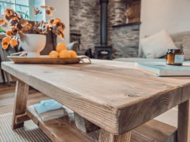 Solid Wood Rustic Coffee Table With Storage Shelf