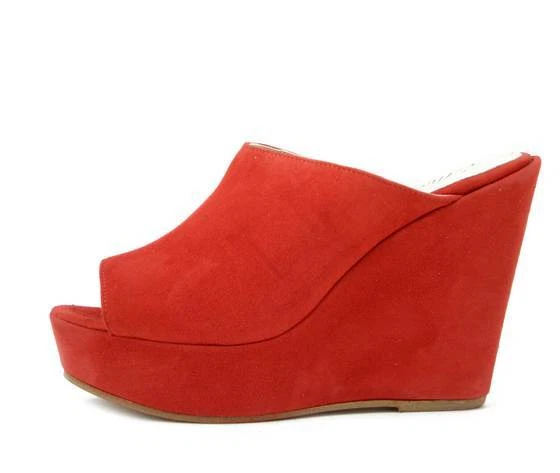 Sandales Femmes Pantoufle Sabot en Cuir Daim Rouge Compensé Haute 11 CM &