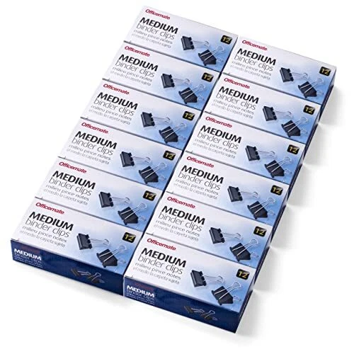 Medium Binder Clips, Black, 12 count (Pack of 12)