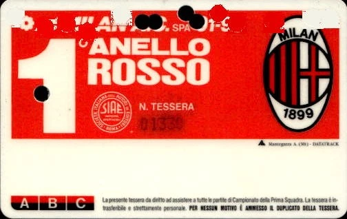 Tessera Abbonamento Calcio Milan AC Saison 1960-1961 - Vintage, Occasion, Excellent état