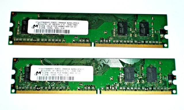 1GB MT4HTF6464AY-53EE1 MICRON 2x 512MB DDR2 Non ECC PC2-4200