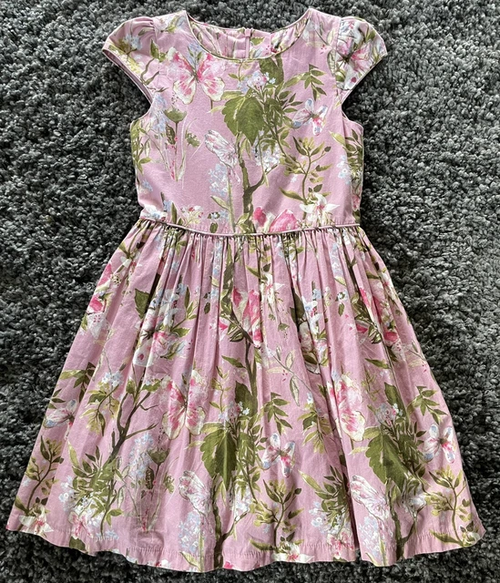 Bellissimo abito a farfalla floreale rosa per ragazze Next, completamente foderato età 9 anni