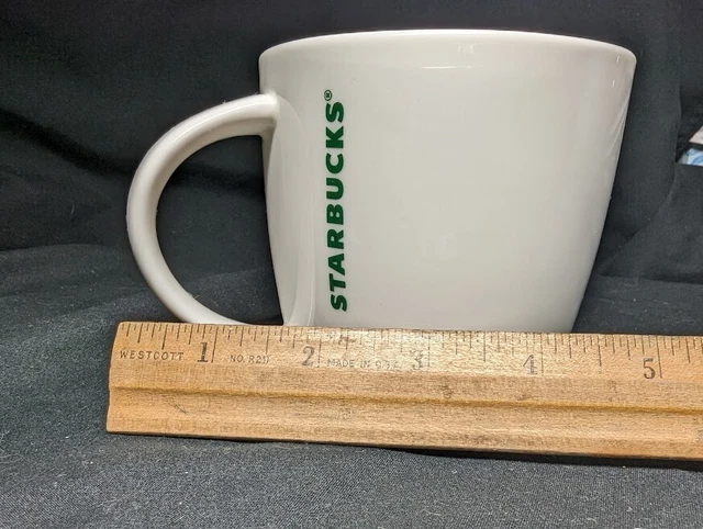 2015 White Starbucks coffee mug Green Vertical "Starbucks" on one side