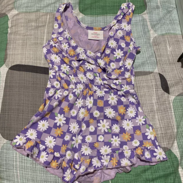 MINI MANGO girls Purple floral playsuit size 3 in near new cond