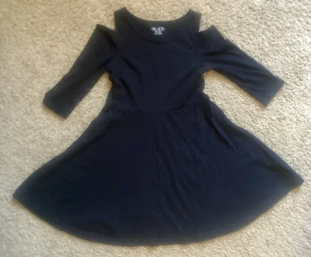 The Childrens Place Girls Black Cold Shoulder Dress Size M 7/8
