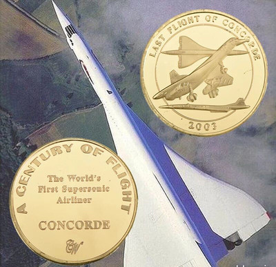 Ailette Concorde Air France sur socle gravé en souvenir 21-01-1976 31-05-2003 